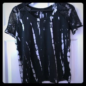 Tie dye mesh baseball sleeve top